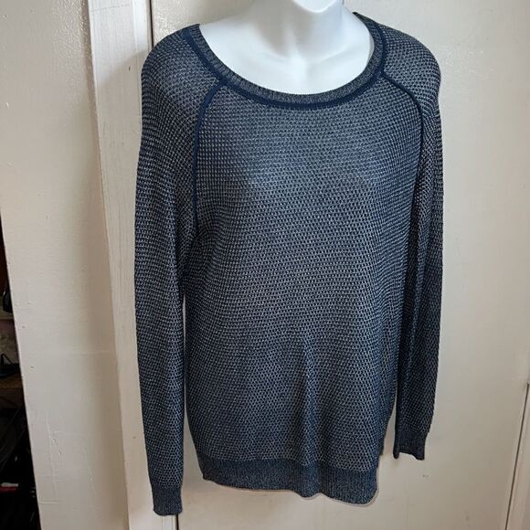 VINCE. Navy Blue Metallic Mesh Knit Sweater-S - Picture 3 of 9